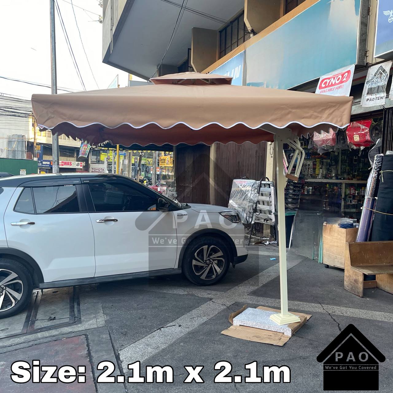 2.1m x 2.1m Square Banana Umbrella with 40kg Base